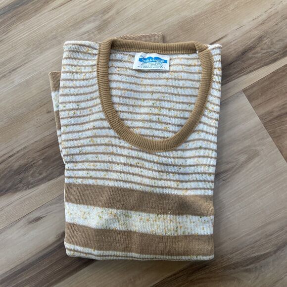 Miss Scotch English Sweater Womens Medium Brown Striped Long Sleeve Vintage USA - Picture 3 of 7